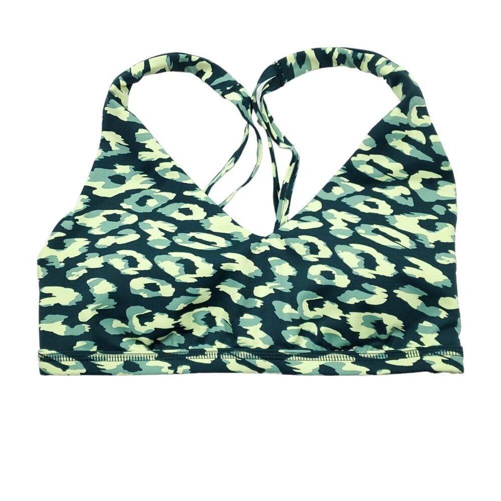 Offline Aerie Goals Plunge Sports Bra Deep Forest Green Animal Print Size Small